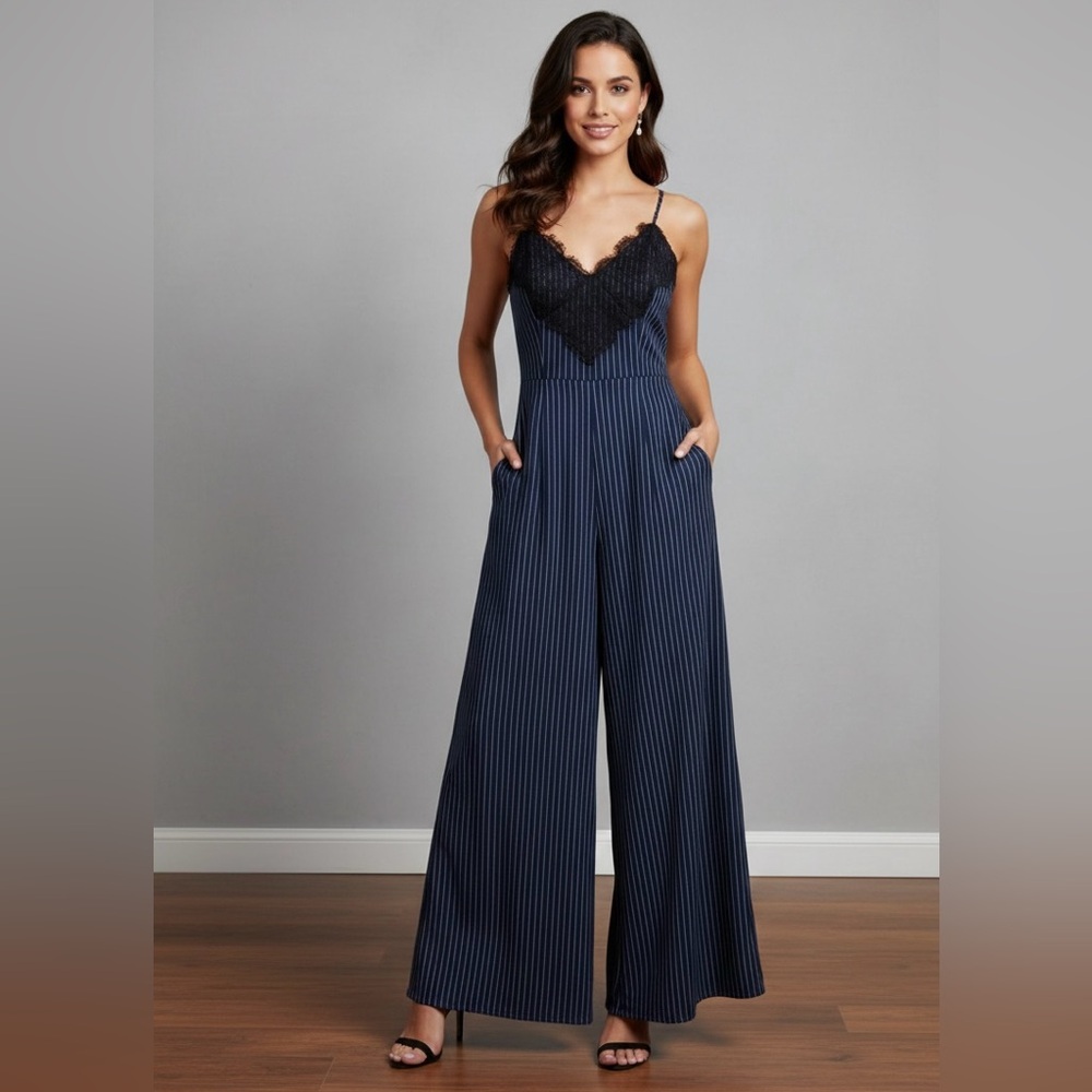 FREE PEOPLE  Navy Black and white stripes Womens Jumpsuit Size S